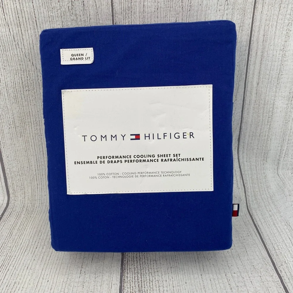 Tommy Hilfiger Sheet Set Queen Royal Blue 100% Cotton Performance Cooling Modern